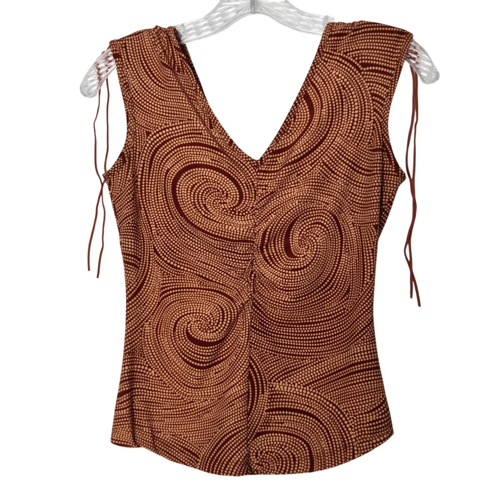 Vtg Y2K Forever 21 Sz S Swirl Dot Print V Neck‎ Tank Top Brown Tan Sleeveless